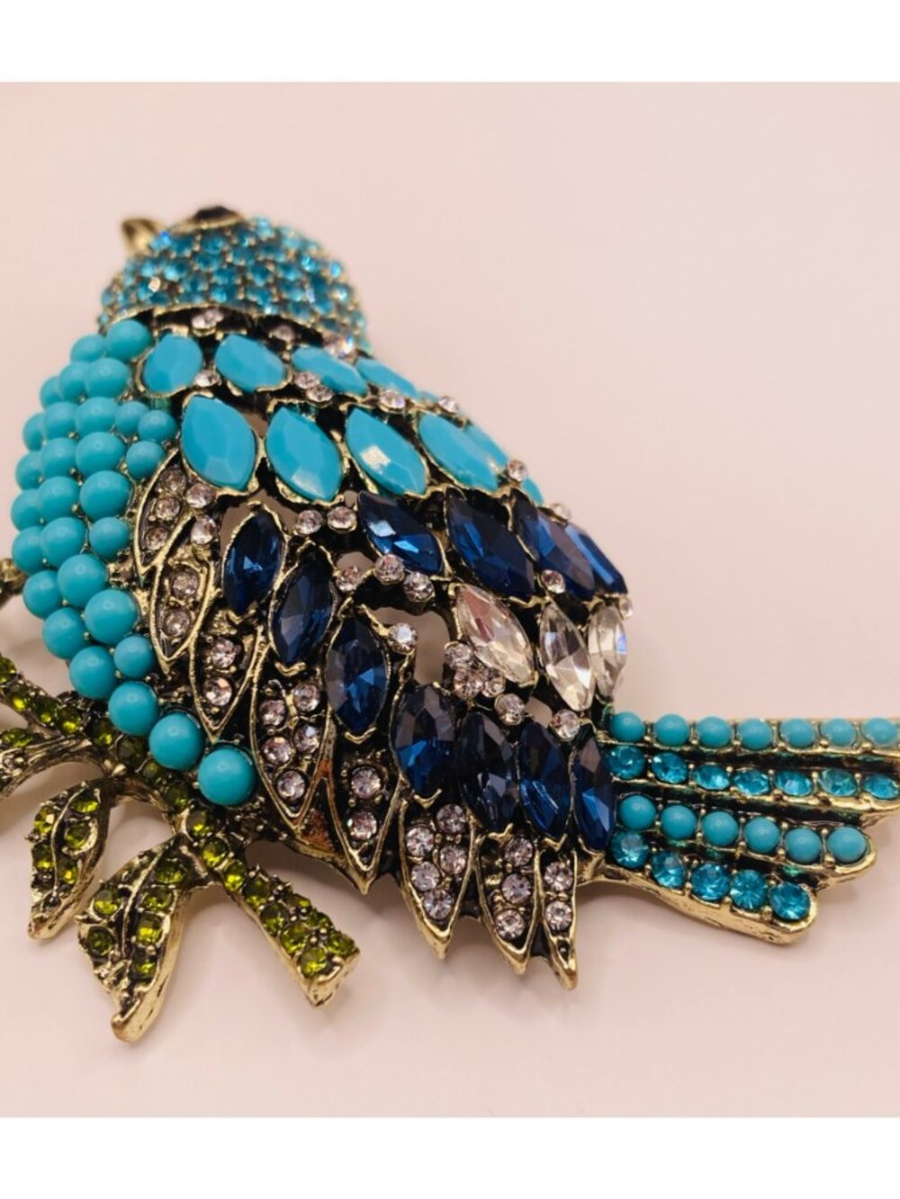 Rhinestone-Studded Blue Bird Brooch Pin -52B - Picture 5 of 6